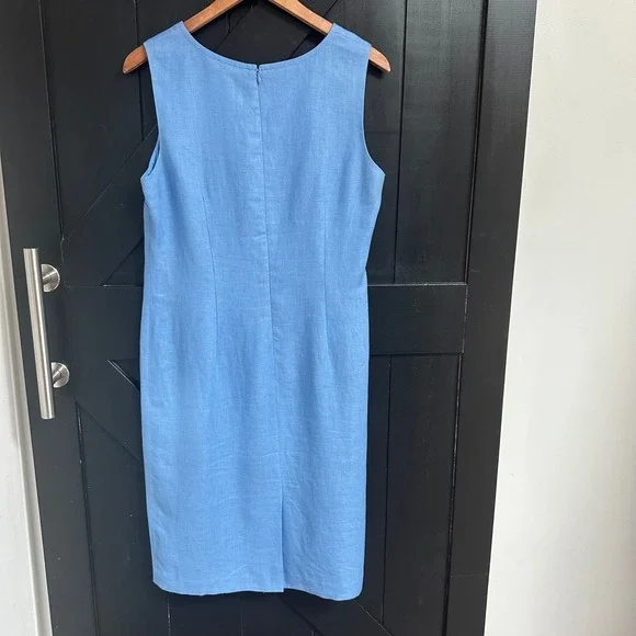 Anne Klein Blue 100% Linen Sleeveless Sheath Dress Size 12 Spring Easter Career - Picture 4 of 8